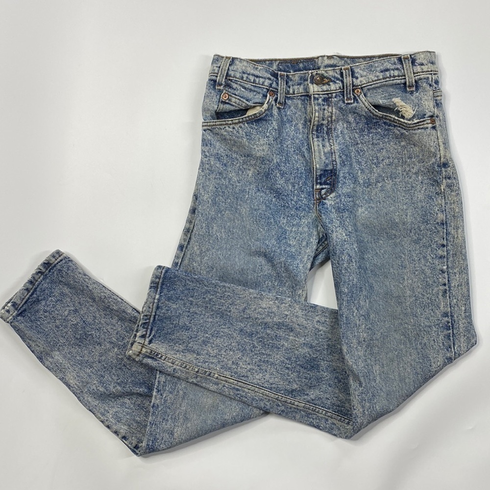Vintage Levi's 515 Acid Wash Orange Tab Red Batwing Denim Jeans 32x32 80s